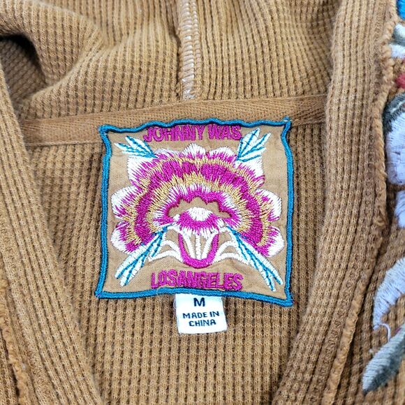 Isla Thermal floral Embroidered Hoodie Johnny Was M Mustard Yellow Cotton Boho - Picture 8 of 13